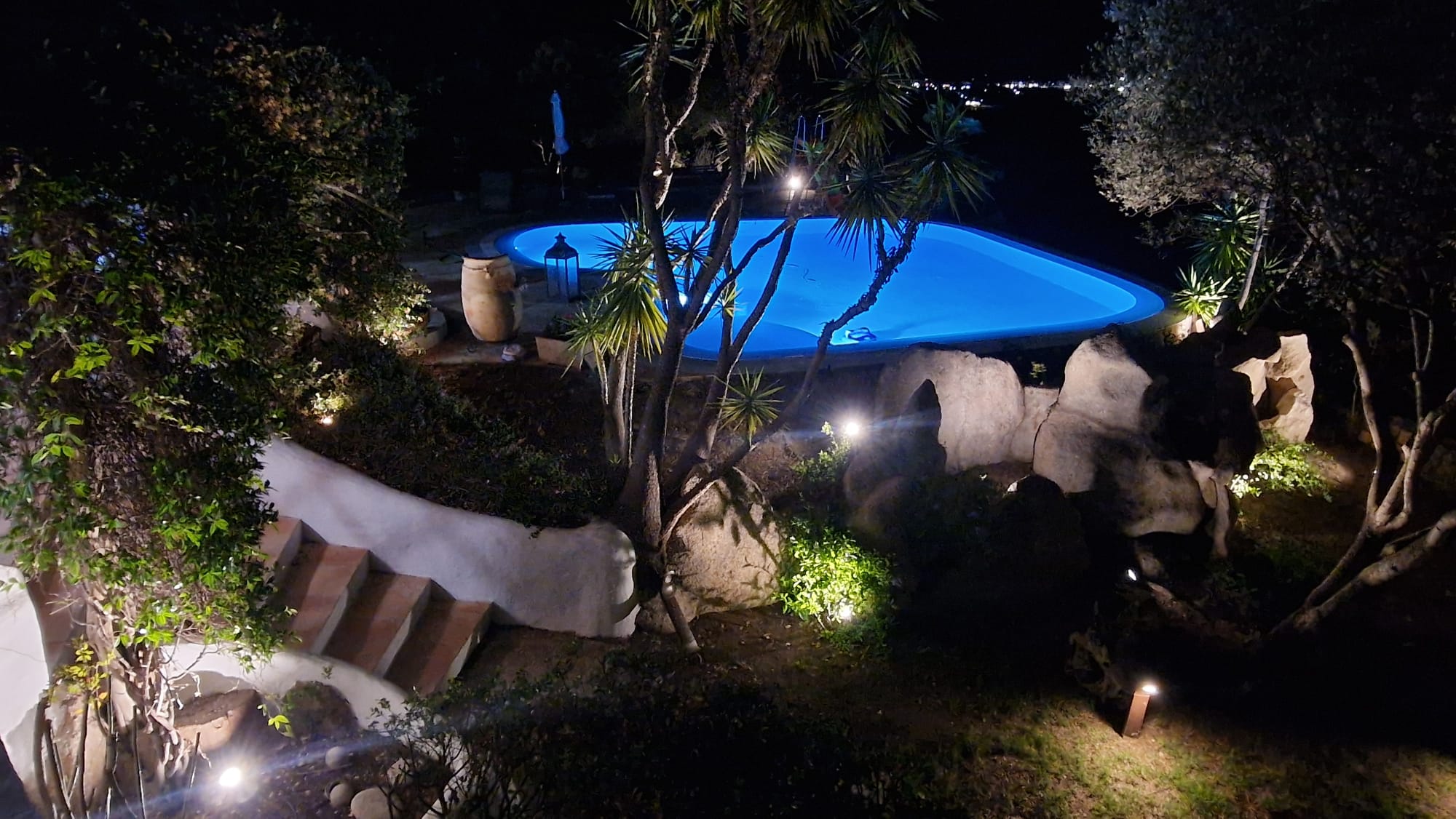 Pool view at night - illuminated
